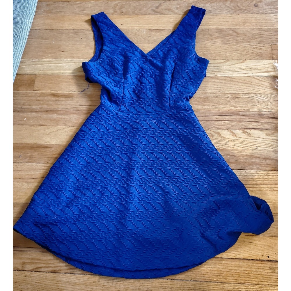 Charlotte Russe Dark Royal Blue Textured Skater Dress V-Neck Cutout Back Small